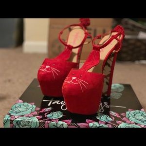 Red Retro Taylor Swift platform bunny heels
